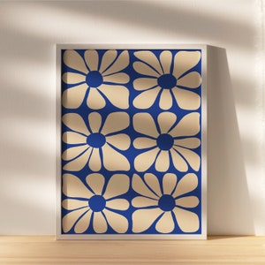 Blue Mid-Century Wavy Flower Pattern Poster | INSTANT Digital Wall Art | Gustaf Westman | 70s, Funky Hippie Home Decor