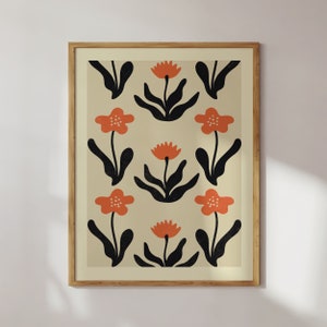 Cartel de flores de viento y amapolas / IMPRIMIBLE Arte de patrón de flor negro, rojo ondulado / Boho, Naturaleza, Jardín floral / Vivero de casa de campo botánico imagen 2
