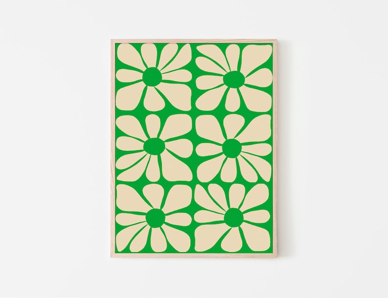 Cartel de patrón de flor ondulado verde de mediados de siglo / Arte de pared digital instantáneo / Gustaf Westman / 70s, Funky Hippie Home Deco imagen 2