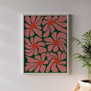 Tropische Boho bloemposter AFDRUKBARE kunst aan de muur Funky, Plantenliefhebber, Botanische Roze, groen en oranje ontwerp DIRECT digitale download afbeelding 5