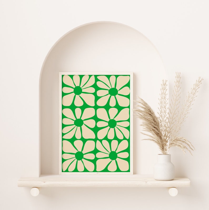 Cartel de patrón de flor ondulado verde de mediados de siglo / Arte de pared digital instantáneo / Gustaf Westman / 70s, Funky Hippie Home Deco imagen 3