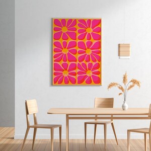 Cartel de flores de risógrafo rosa y amarillo / Arte de pared IMPRIMIBLE / Tropical, Decoración del hogar Boho / Ilustración floral colorida / Impresión y2k de la década de 2000 imagen 5