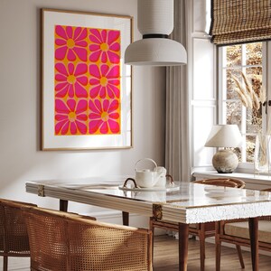 Cartel de flores de risógrafo rosa y amarillo / Arte de pared IMPRIMIBLE / Tropical, Decoración del hogar Boho / Ilustración floral colorida / Impresión y2k de la década de 2000 imagen 4