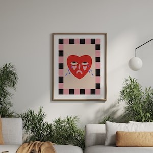 Crying Red heart poster Pink and Red Wall Art Decor 11x14 Digital Poster Printable art for your home, bedroom, living room image 2