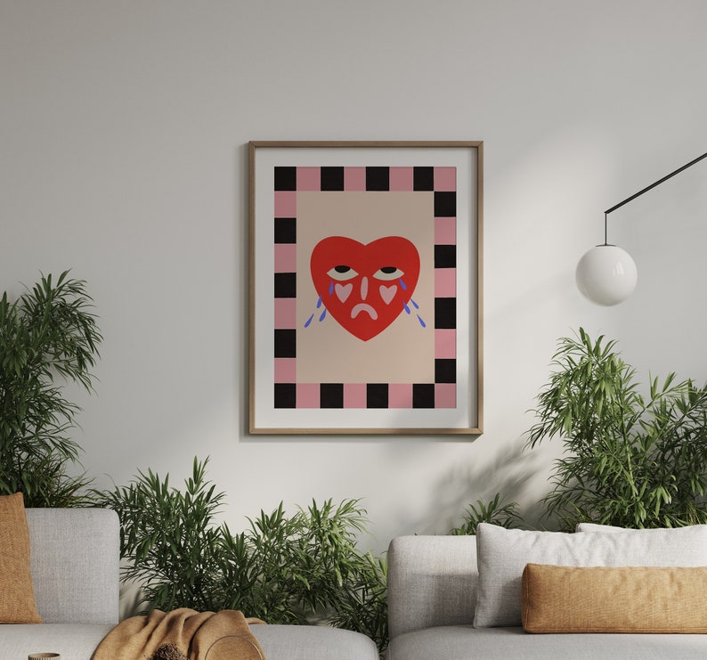 Crying Red heart poster Pink and Red Wall Art Decor 11x14 Digital Poster Printable art for your home, bedroom, living room image 2