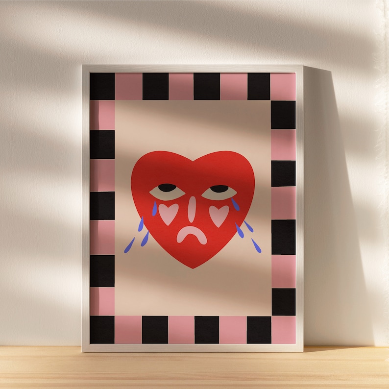 Crying Red heart poster Pink and Red Wall Art Decor 11x14 Digital Poster Printable art for your home, bedroom, living room image 6
