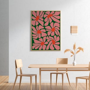 Tropische Boho bloemposter AFDRUKBARE kunst aan de muur Funky, Plantenliefhebber, Botanische Roze, groen en oranje ontwerp DIRECT digitale download afbeelding 7