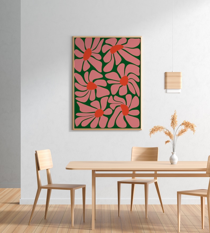 Tropische Boho bloemposter AFDRUKBARE kunst aan de muur Funky, Plantenliefhebber, Botanische Roze, groen en oranje ontwerp DIRECT digitale download afbeelding 7