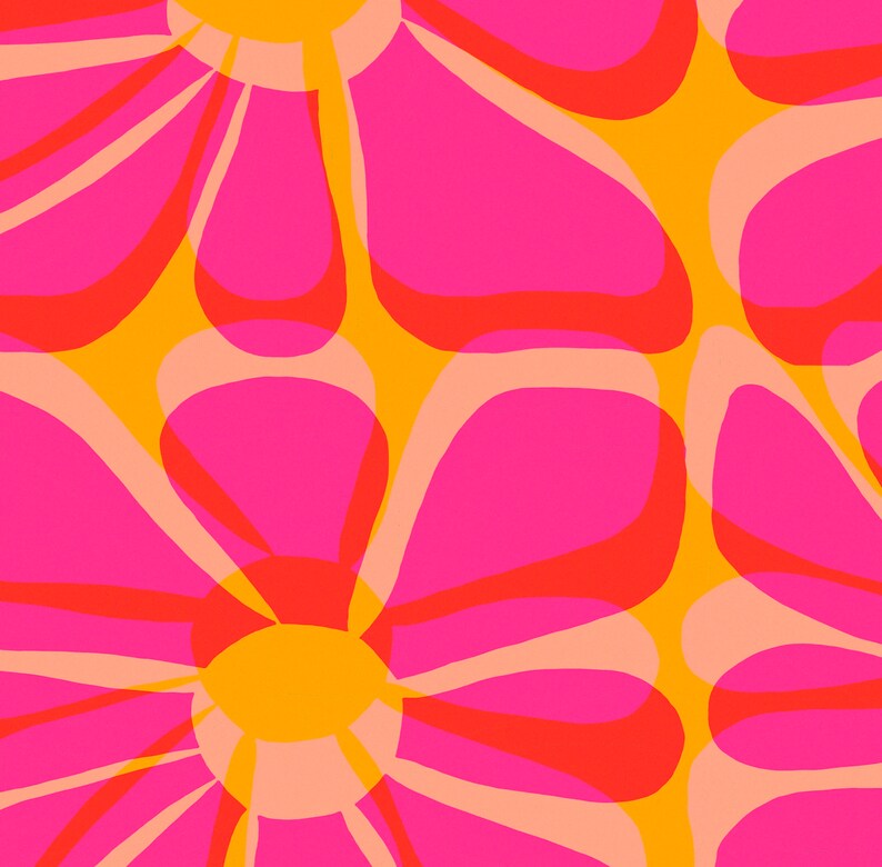 Cartel de flores de risógrafo rosa y amarillo / Arte de pared IMPRIMIBLE / Tropical, Decoración del hogar Boho / Ilustración floral colorida / Impresión y2k de la década de 2000 imagen 9