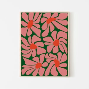 Tropical Boho Flower Poster PRINTABLE Wall Art Funky, Plant Lover, Botanicals Pink, Green and Orange Design INSTANT Digital Download image 2