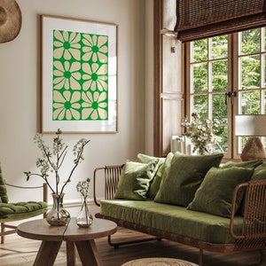 Cartel de patrón de flor ondulado verde de mediados de siglo / Arte de pared digital instantáneo / Gustaf Westman / 70s, Funky Hippie Home Deco imagen 5