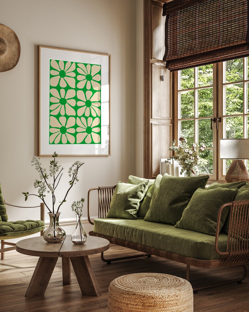 Cartel de patrón de flor ondulado verde de mediados de siglo / Arte de pared digital instantáneo / Gustaf Westman / 70s, Funky Hippie Home Deco imagen 5
