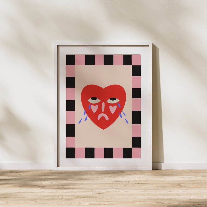 Crying Red heart poster Pink and Red Wall Art Decor 11x14 Digital Poster Printable art for your home, bedroom, living room image 4