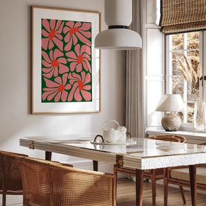 Tropische Boho bloemposter AFDRUKBARE kunst aan de muur Funky, Plantenliefhebber, Botanische Roze, groen en oranje ontwerp DIRECT digitale download afbeelding 4