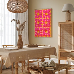 Cartel de flores de risógrafo rosa y amarillo / Arte de pared IMPRIMIBLE / Tropical, Decoración del hogar Boho / Ilustración floral colorida / Impresión y2k de la década de 2000 imagen 8