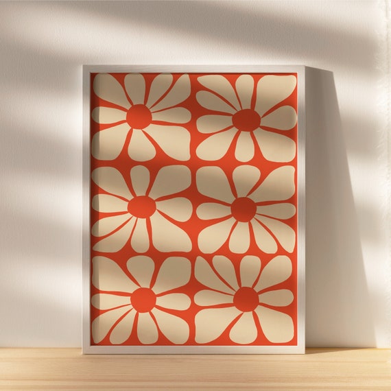 Orange Flower Power Print | Mid-Century Modern, 70s Home Decor (Digital Download)