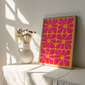 Cartel de flores de risógrafo rosa y amarillo / Arte de pared IMPRIMIBLE / Tropical, Decoración del hogar Boho / Ilustración floral colorida / Impresión y2k de la década de 2000 imagen 6