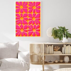 Cartel de flores de risógrafo rosa y amarillo / Arte de pared IMPRIMIBLE / Tropical, Decoración del hogar Boho / Ilustración floral colorida / Impresión y2k de la década de 2000 imagen 7