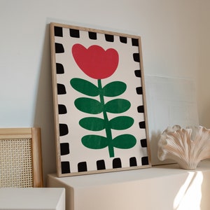 Impressão vermelho Funky da arte da flor de <br> Entrega Rápida? Pôster (20x30, 12x18, 16x24, 11x14) | Decoração de casa, parede maximalista, arte de quarto infantil, cozinha iluminada