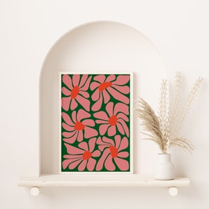 Tropische Boho bloemposter AFDRUKBARE kunst aan de muur Funky, Plantenliefhebber, Botanische Roze, groen en oranje ontwerp DIRECT digitale download afbeelding 8