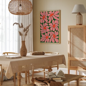 Tropische Boho bloemposter AFDRUKBARE kunst aan de muur Funky, Plantenliefhebber, Botanische Roze, groen en oranje ontwerp DIRECT digitale download afbeelding 6
