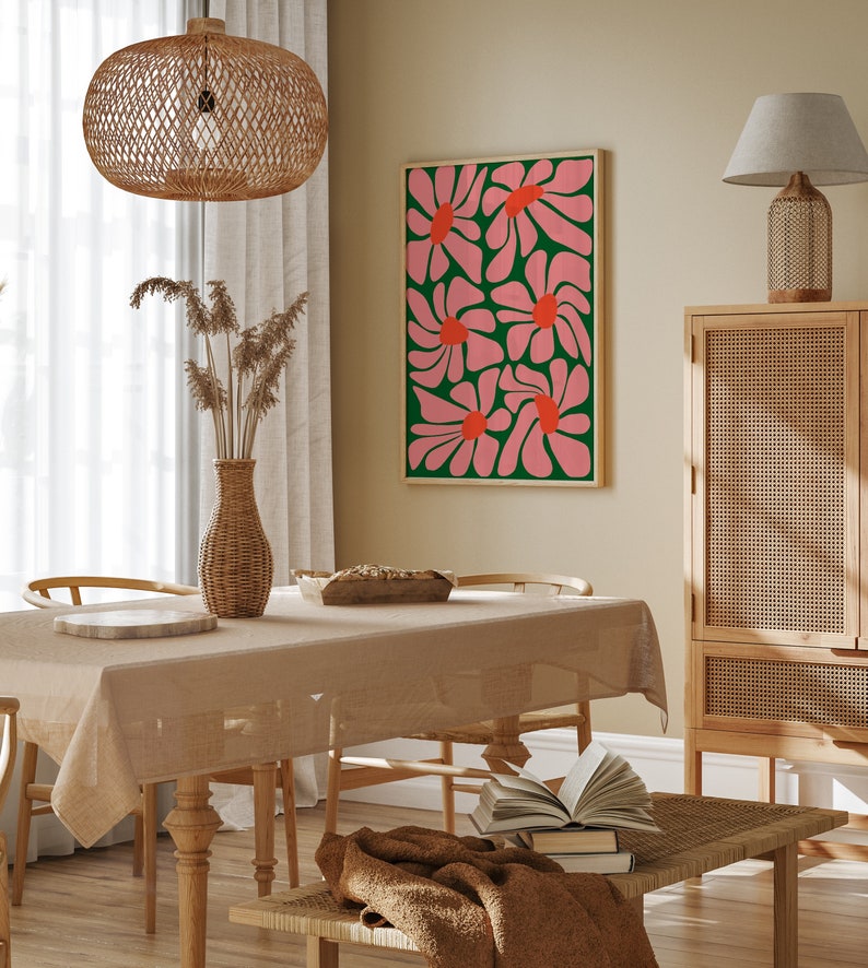 Tropische Boho bloemposter AFDRUKBARE kunst aan de muur Funky, Plantenliefhebber, Botanische Roze, groen en oranje ontwerp DIRECT digitale download afbeelding 6