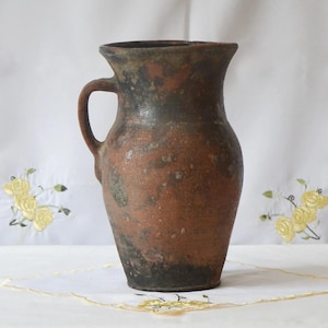 Vintage clay pot, Old clay vase, Wabi Sabi pottery, Rustic vessel, Old clay vase, Primitive clay pitcher, Farmhouse decor