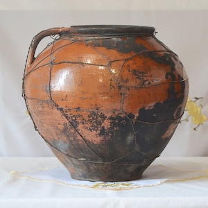 Big old clay pot. Wabi sabi Rare pottery. Farm house Rustic Decor