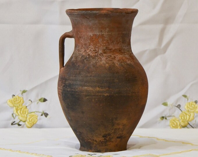 Large Terracotta Vase. Rustic Terracotta Tall Clay Pot. Wabi Sabi