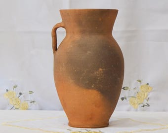 old clay vase. Wabi sabi black brown pottery pot. Shabby chic Rustic Decor