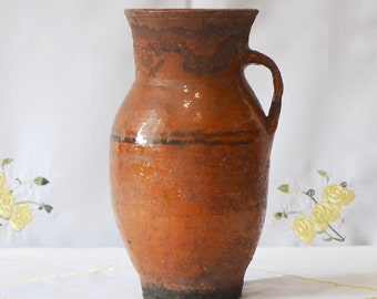 Vintage Terracotta Clay Vase, Rustic Wabi Sabi Pottery, 20th Century