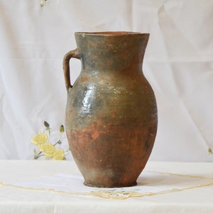 Vintage clay pot, Old clay vase, Wabi Sabi pottery, Rustic vessel, Old clay vase, Primitive clay pitcher, Farmhouse decor