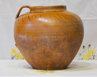 Very large terracotta indoor planter. Wabi sabi pottery vase. Large terracotta primitive clay vessel.