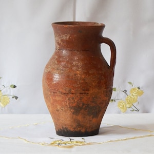 old clay vase. Wabi sabi pottery pot. Shabby chic Rustic Decor