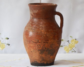 old clay vase. Wabi sabi pottery pot. Shabby chic Rustic Decor