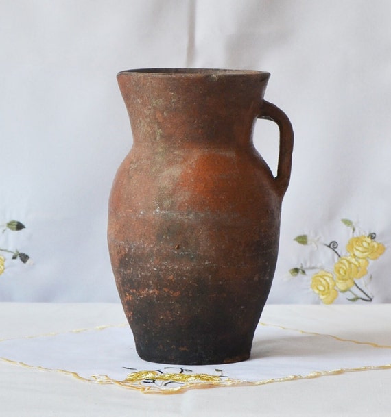 Vintage Rustic Brown Pottery Jug Vase Vintage Rustic Brown Pottery Jug Vase