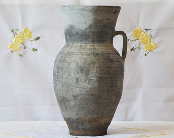 Large black ceramic vase. Rustic farmhouse ceramic pot. Wabi sabi pottery black vessel.