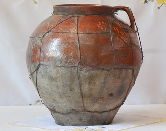 Rustic Clay Vase, Large Primitive Pottery, Wabi Sabi Decor