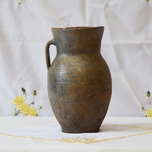 Rustic vase, Old brown black clay pot, Vintage clay vase, Wabi Sabi pot, Rustic decor, Antique clay vase, Primitive clay pot