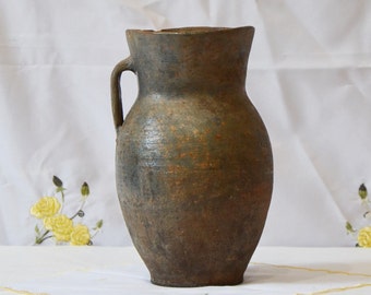 Rustic vase, Old brown black clay pot, Vintage clay vase, Wabi Sabi pot, Rustic decor, Antique clay vase, Primitive clay pot