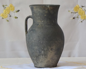 Large black ceramic vase. Rustic farmhouse ceramic pot. Wabi sabi pottery black vessel.