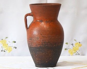 old clay vase. Wabi sabi brown pottery pot. Shabby chic Rustic Decor