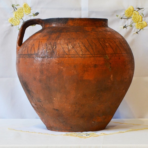 Very large terracotta indoor planter. Wabi sabi pottery vase. Large terracotta primitive clay vessel.