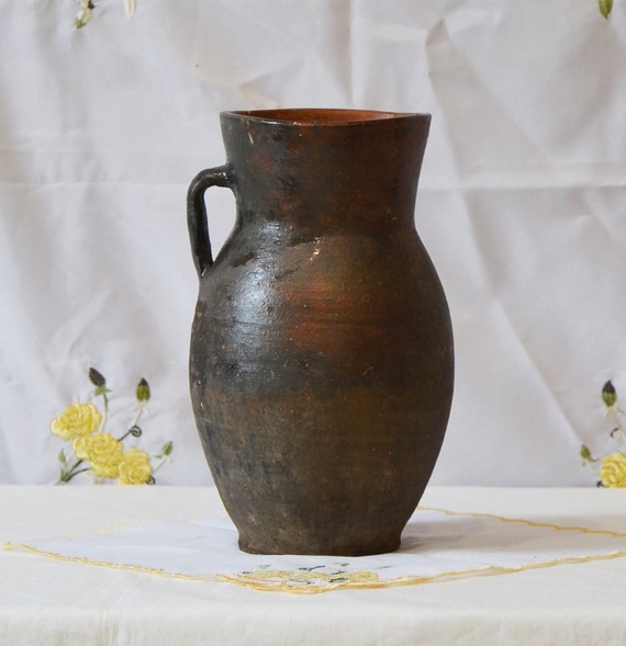 Vintage Rustic Brown Pottery Jug Vase Vintage Rustic Brown Pottery Jug Vase