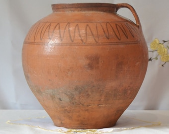 Very large rustic terracotta clay pot. Wabi sabi pottery primitive vessel. Extra large terracotta planter.