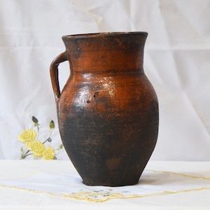 Rustic vase, Old brown black clay pot, Vintage clay vase, Wabi Sabi pot, Rustic decor, Antique clay vase, Primitive clay pot