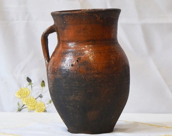 Vintage Rustic Clay Vase, Wabi Sabi Decor (9.64 Inches)