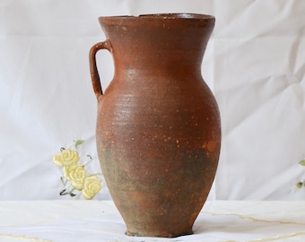 Rustic vase, Old red clay pot, Vintage clay vase, Wabi Sabi pot, Rustic decor, Antique clay vase, Primitive clay pot