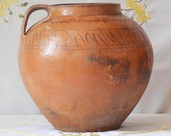 pot en argile rustique vintage, vase en céramique primitif, décoration champêtre