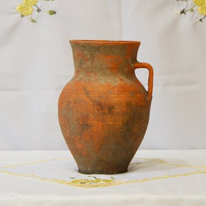 Old red clay pot, Ceramic ancient vase, Rustic pot, Antique clay vase, Ceramic vessel, Wabi Sabi pottery, Primitive clay vase